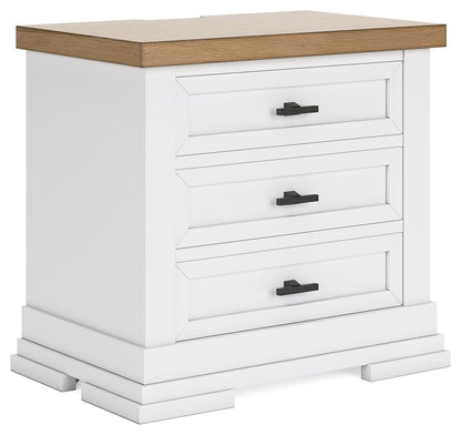 Ashbryn - White / Natural - Three Drawer Night Stand - Hornell Furniture Outlet