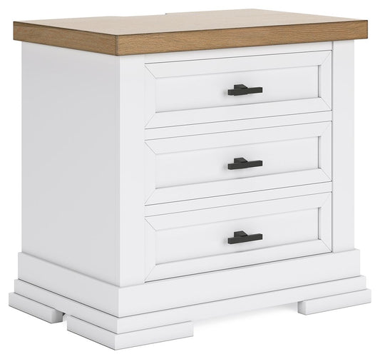 Ashbryn - White / Natural - Three Drawer Night Stand - Hornell Furniture Outlet