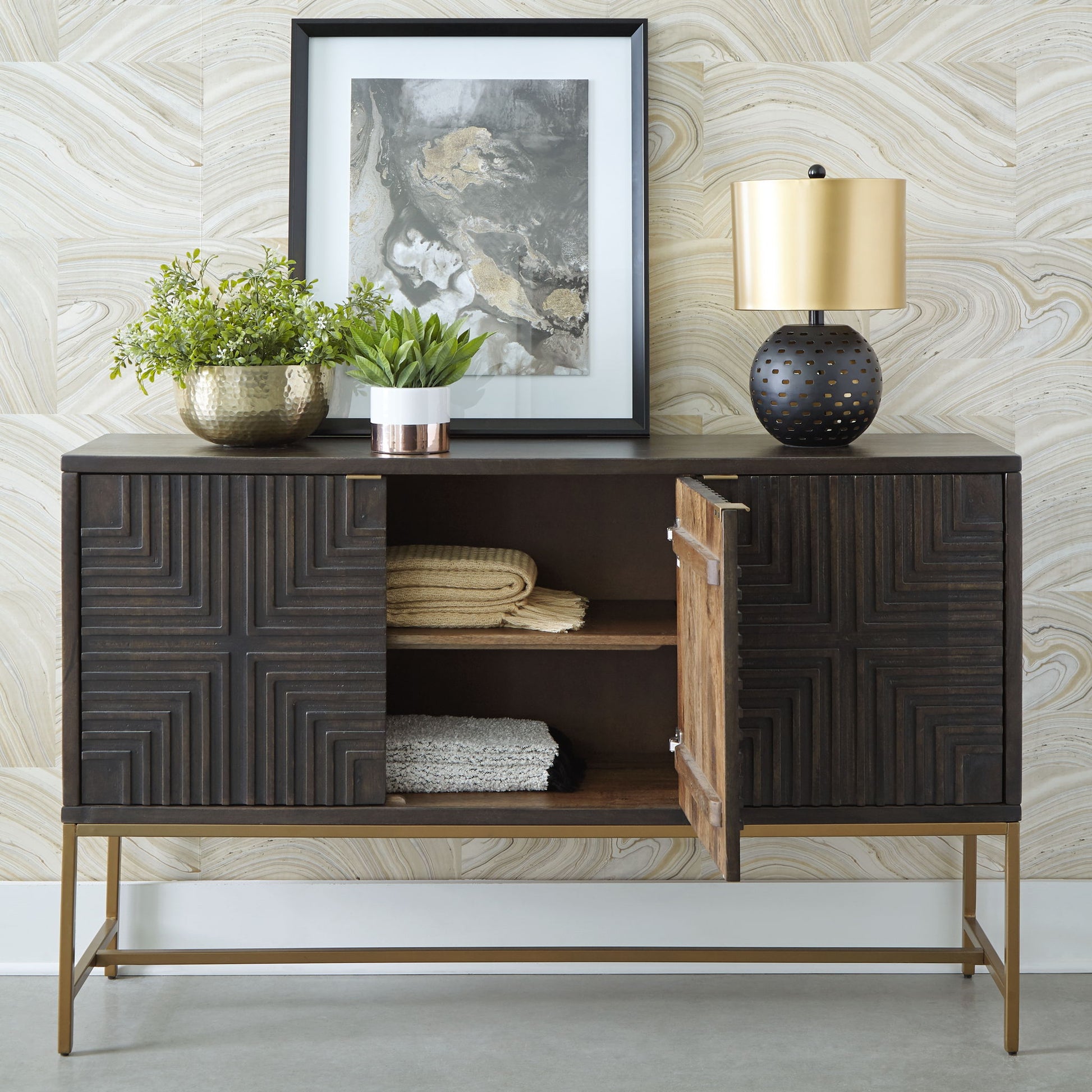Elinmore - Brown / Gold Finish - Accent Cabinet - Hornell Furniture Outlet