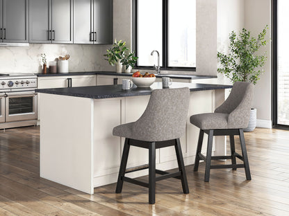 Neymorton - Upholstered Swivel Barstool (Set of 2) - Dark Grayish Brown - Hornell Furniture Outlet