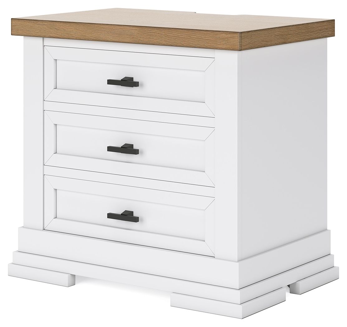 Ashbryn - White / Natural - Three Drawer Night Stand - Hornell Furniture Outlet