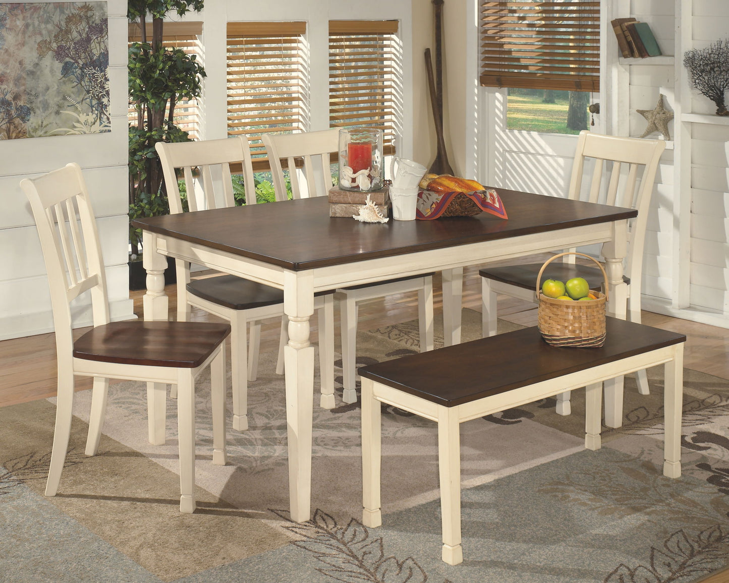 Whitesburg - Brown / Cottage White - Large Dining Room Bench - Hornell Furniture Outlet