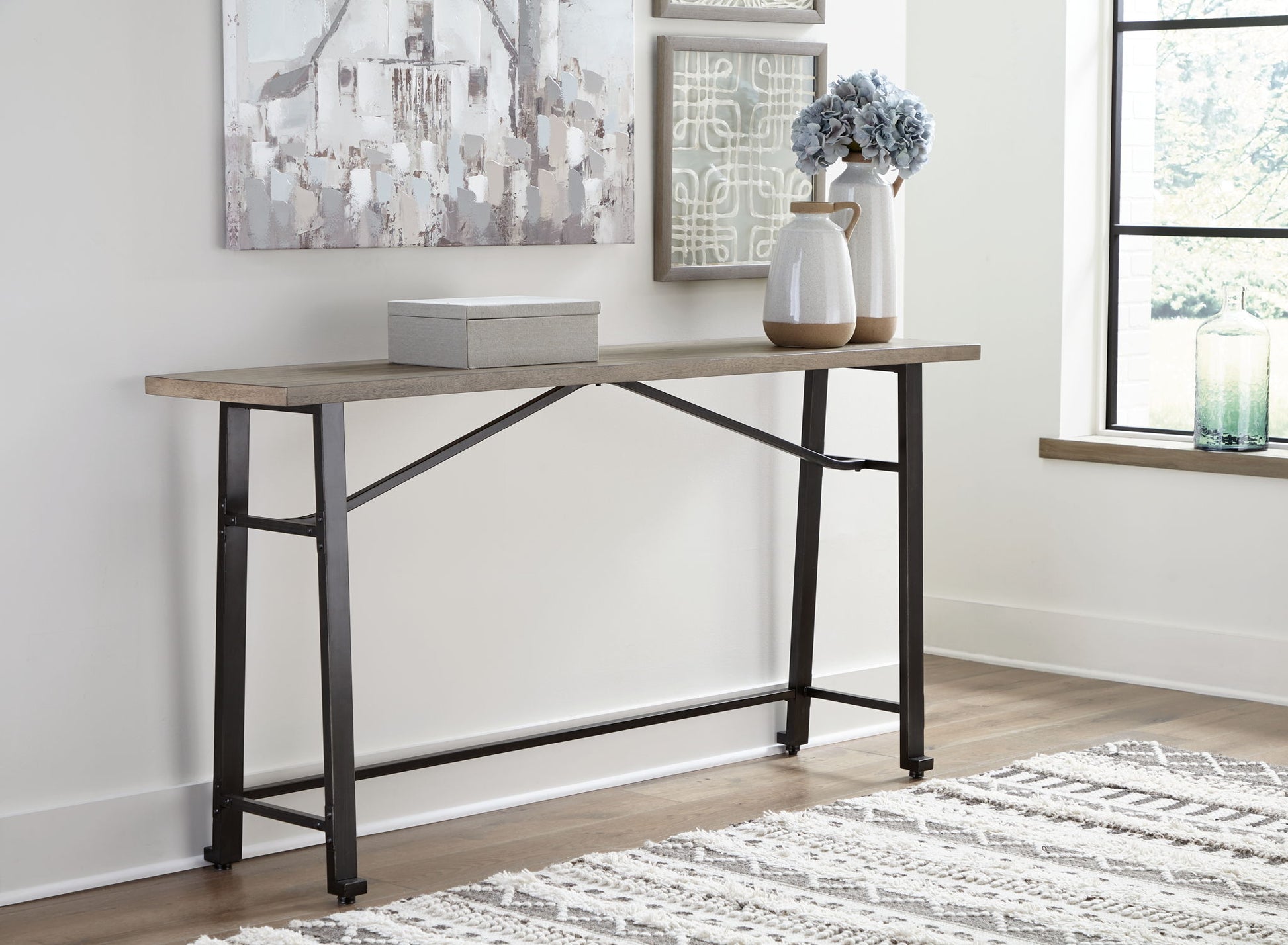 Lesterton - Light Brown / Black - Long Counter Table - Hornell Furniture Outlet