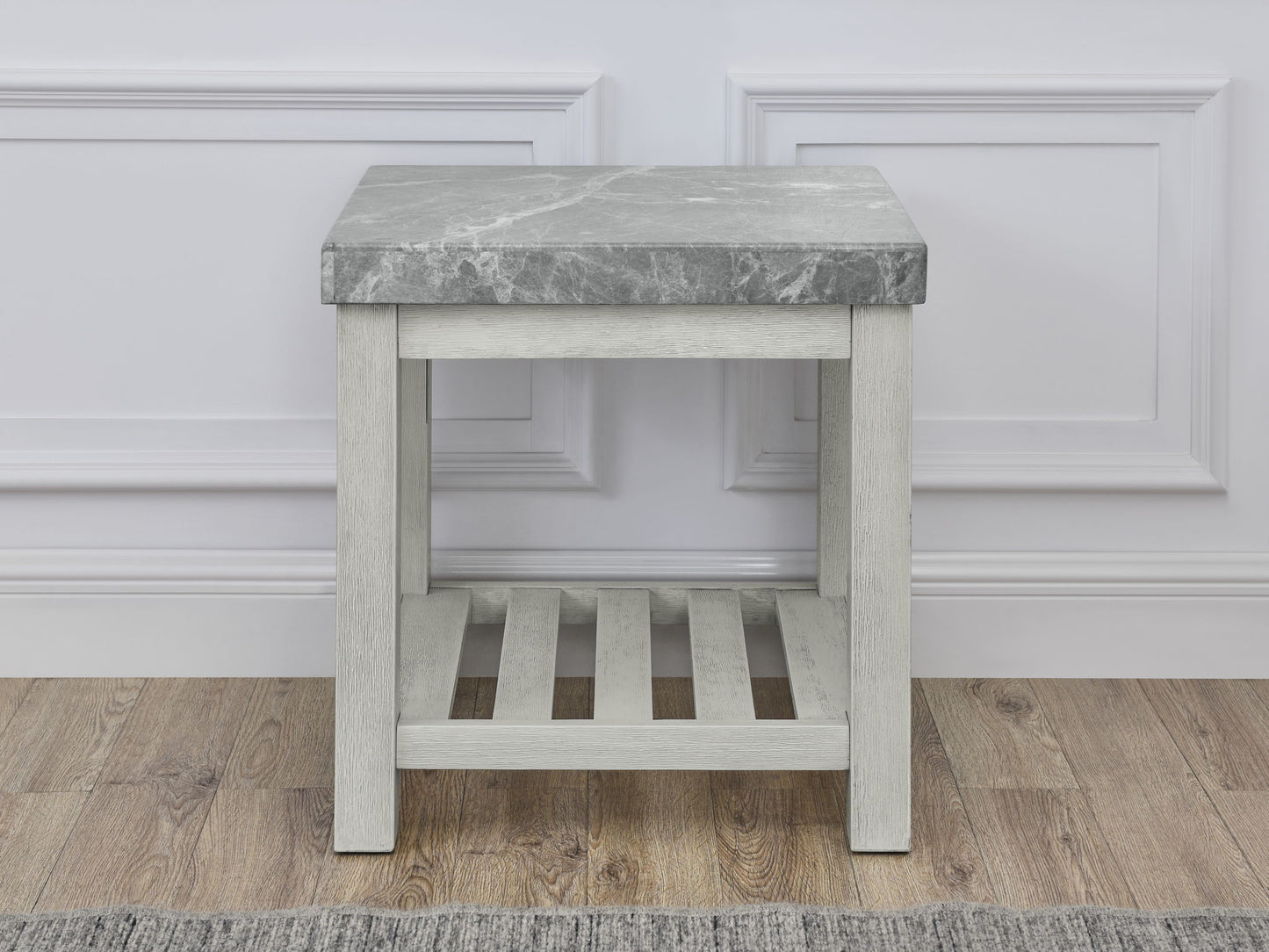 Canova - Gray Marble Top End Table - White - Hornell Furniture Outlet