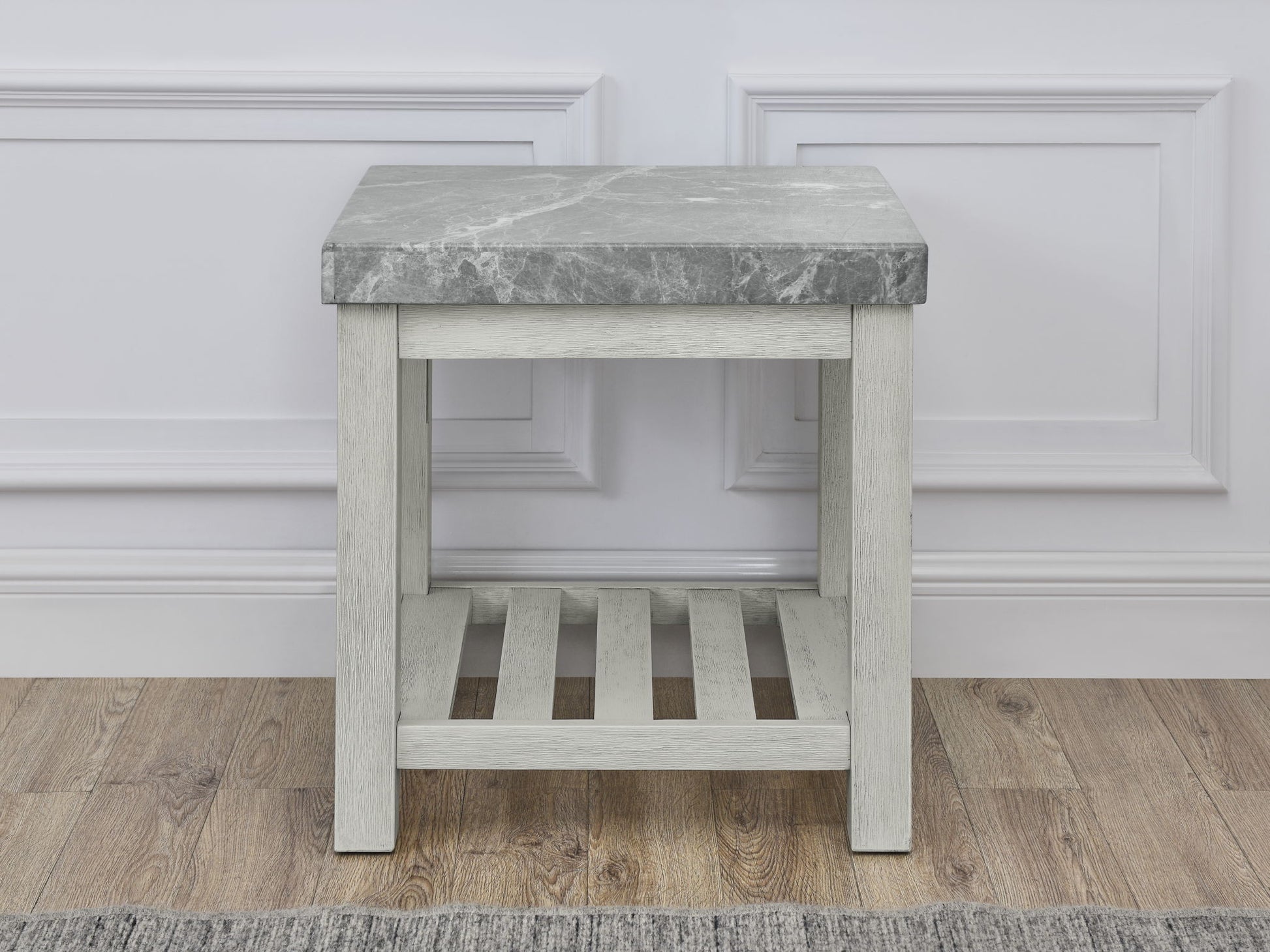 Canova - Gray Marble Top End Table - White - Hornell Furniture Outlet