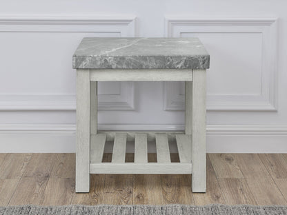 Canova - Gray Marble Top End Table - White - Hornell Furniture Outlet