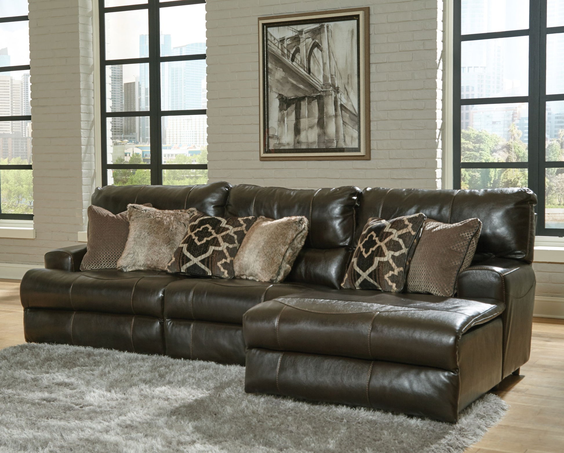 Como - 3 Piece Italian Leather Match Reclining Sectional - Hornell Furniture Outlet