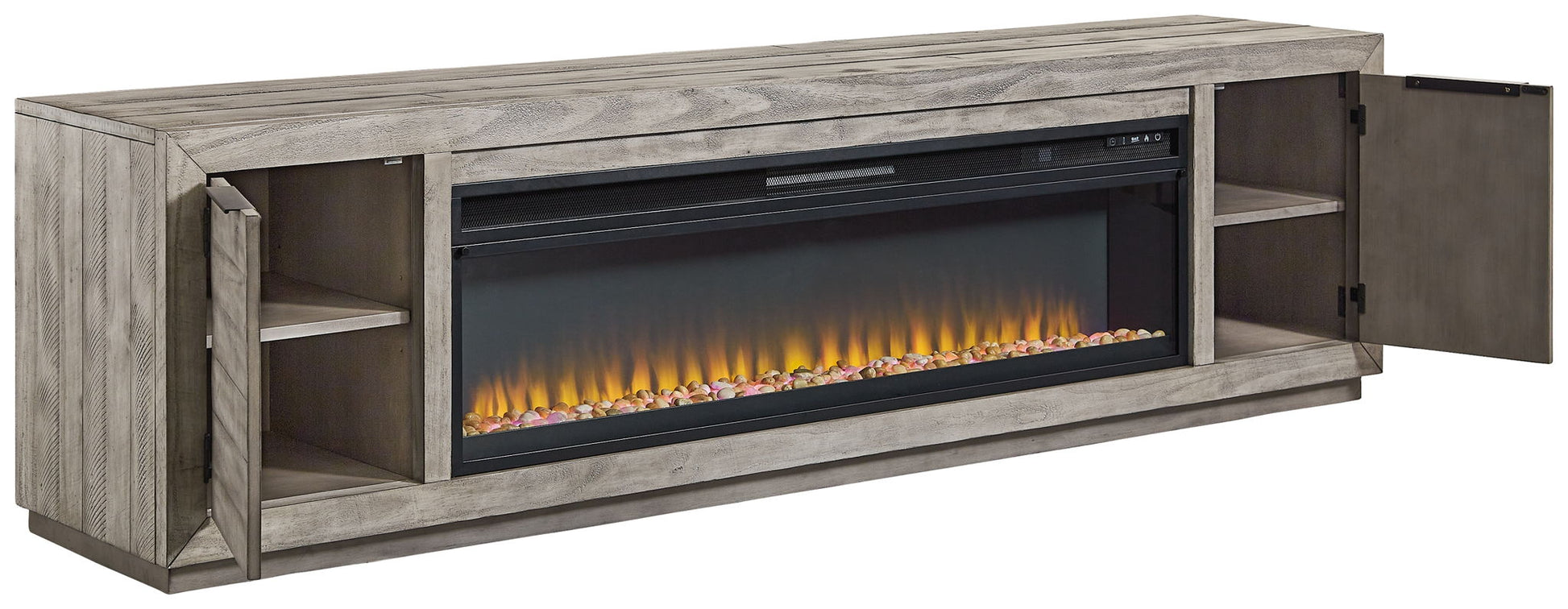 Naydell - Gray - 92" TV Stand with Wide Fireplace Insert - Hornell Furniture Outlet
