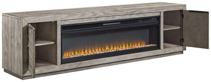 Naydell - Gray - 92" TV Stand with Wide Fireplace Insert - Hornell Furniture Outlet