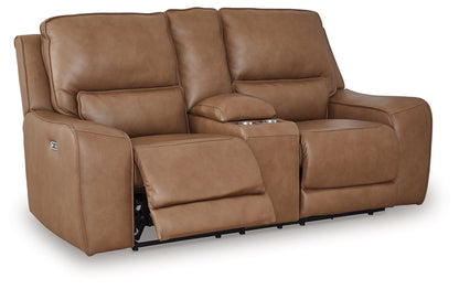 DeepWakes - Caramel - Power Reclining Loveseat / Console / Adjustable Headrest - Hornell Furniture Outlet