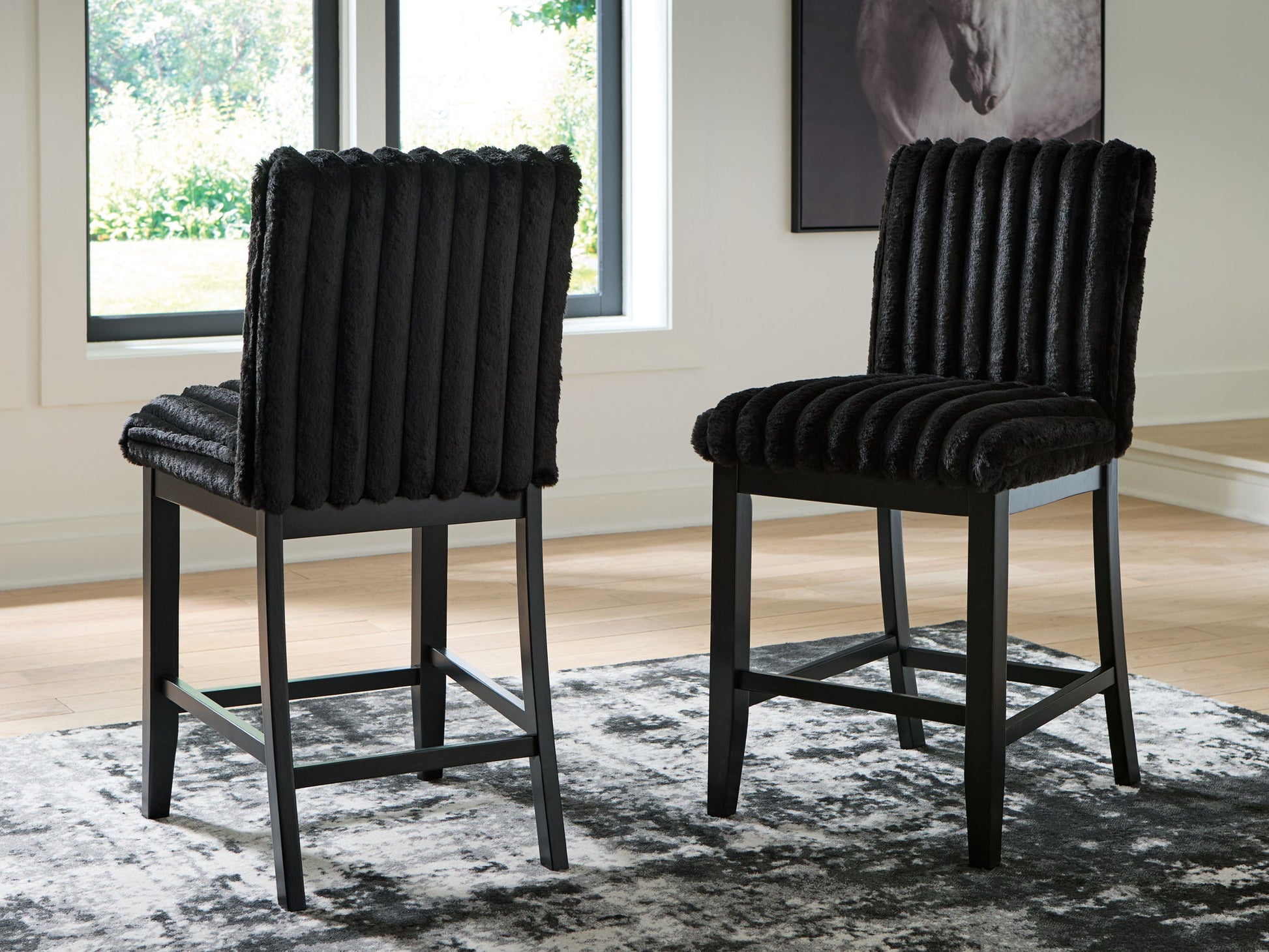 Mervannie - Upholstered Barstool (Set of 2) - Black - Hornell Furniture Outlet
