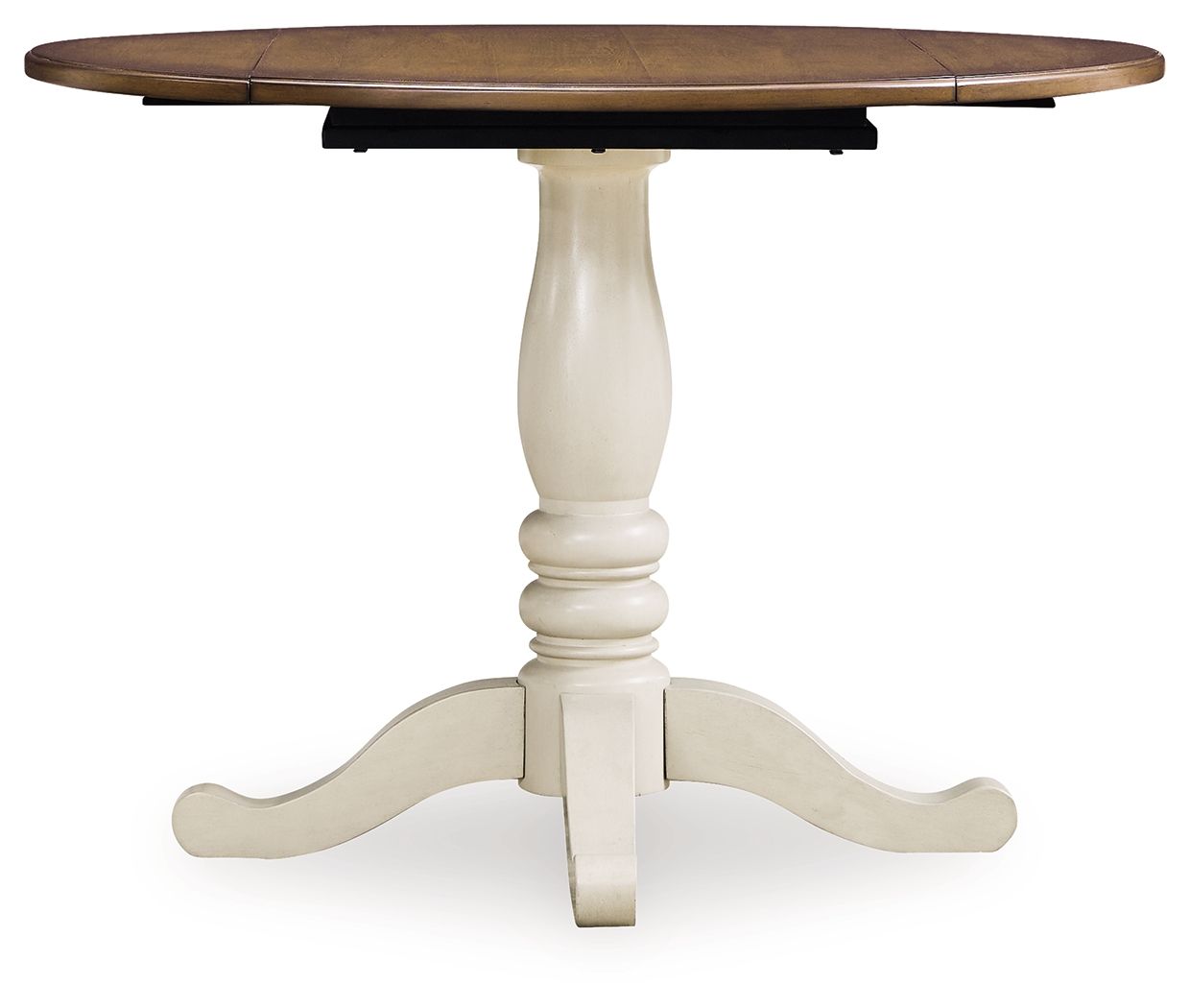 Wirloni - Round Dining Room Drop Leaf Table - Antique White / Brown - Hornell Furniture Outlet