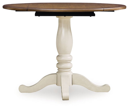 Wirloni - Round Dining Room Drop Leaf Table - Antique White / Brown - Hornell Furniture Outlet