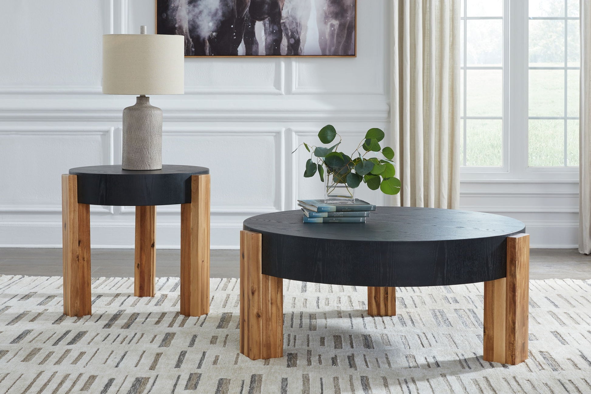 Breenmore - Black / Natural - Occasional Table Set (Set of 2) - Hornell Furniture Outlet