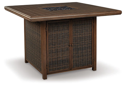 Paradise Trail - Square Bar Table w/Fire Pit - Medium Brown - Hornell Furniture Outlet