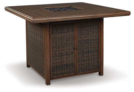 Paradise Trail - Square Bar Table w/Fire Pit - Medium Brown - Hornell Furniture Outlet