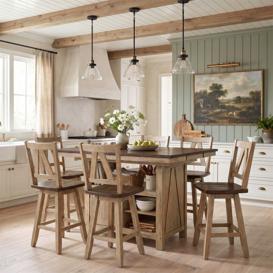 Lindsey Farm - 7 Piece Gathering Table Set - Natural & Brown