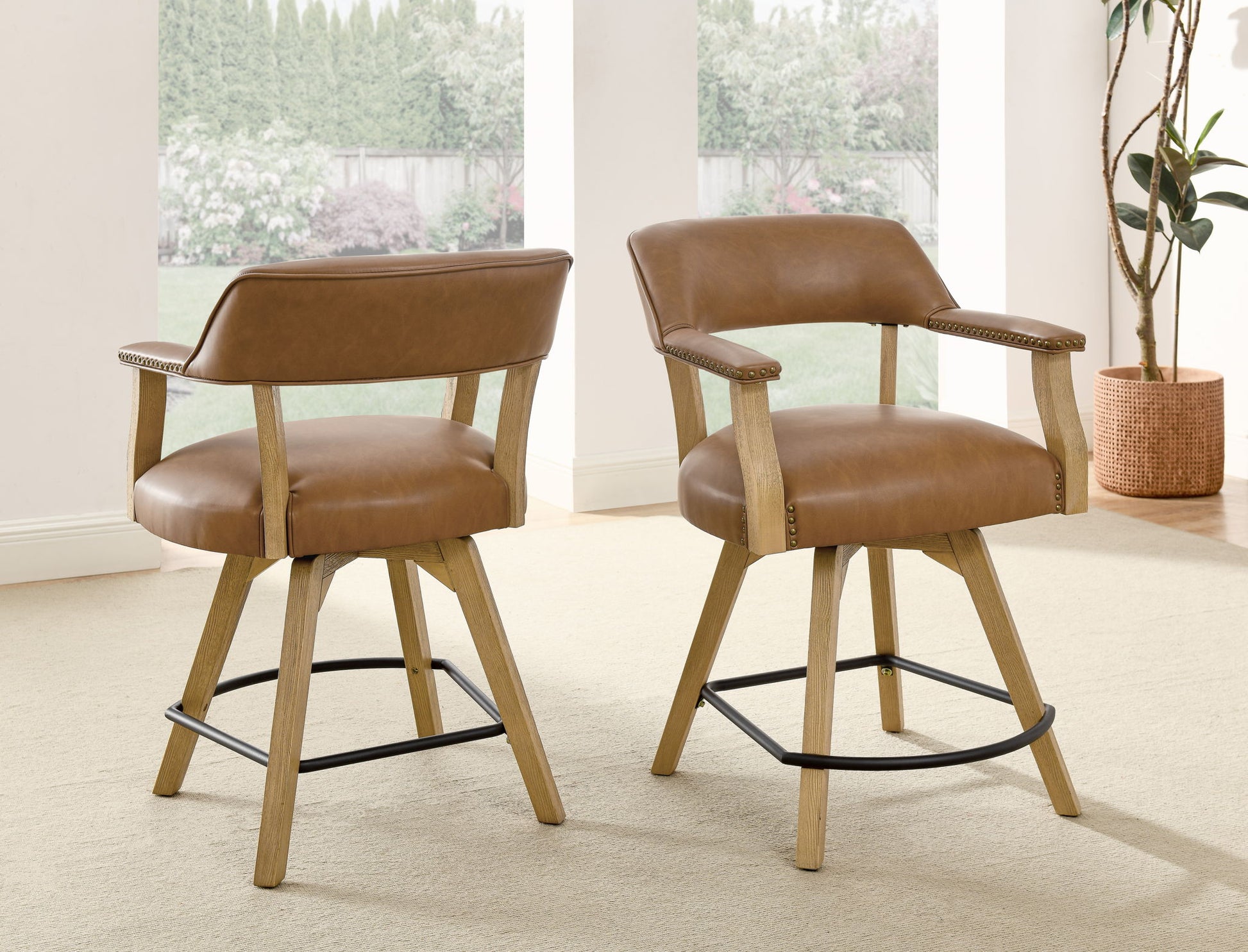 Rylie - Swivel Vegan Leather Counter Chair - Camel - Hornell Furniture Outlet