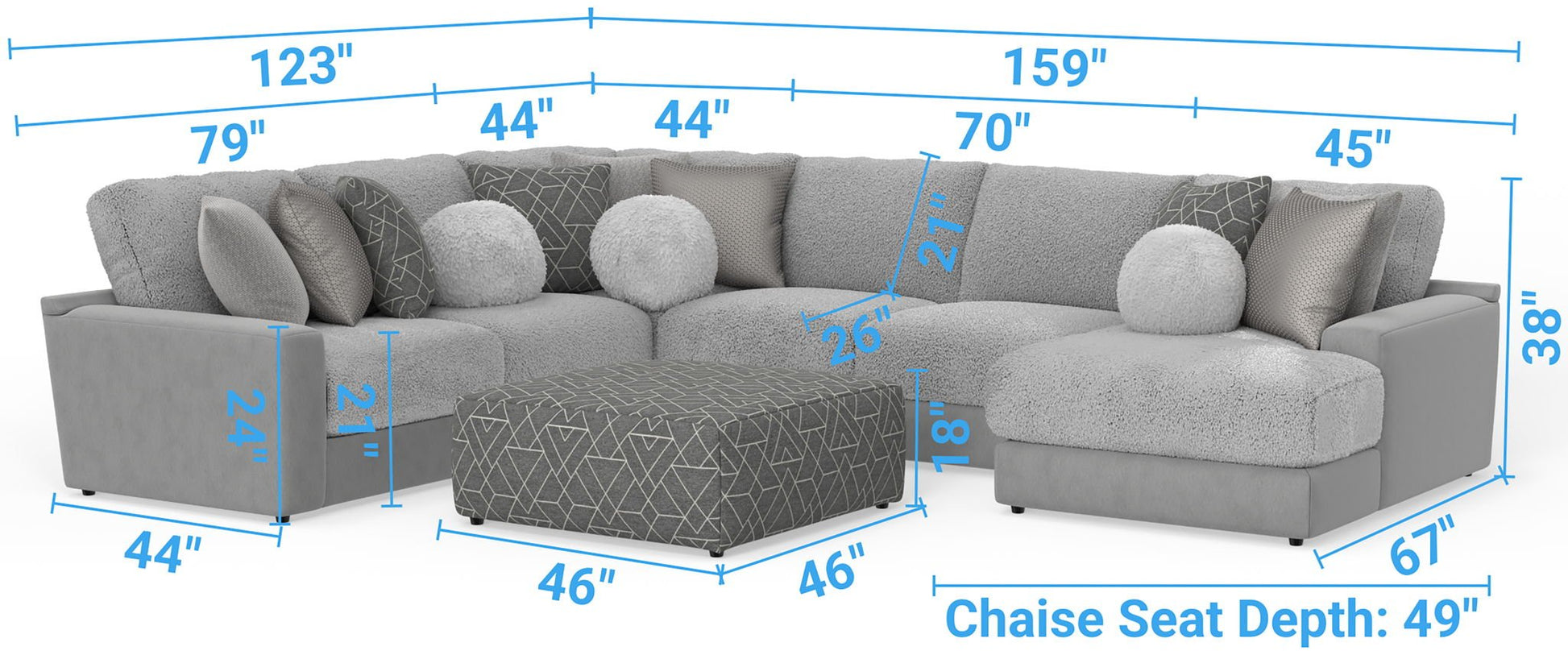 Canyon - 4 Piece Sectional With Cuddler Seat Cushions, Included Accent Pillows And Cocktail Ottoman (Right Side Facing Chaise) - Platinum - Hornell Furniture Outlet