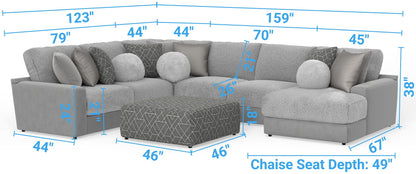 Canyon - 4 Piece Sectional With Cuddler Seat Cushions, Included Accent Pillows And Cocktail Ottoman (Right Side Facing Chaise) - Platinum - Hornell Furniture Outlet