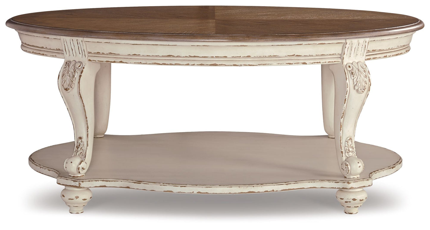Realyn - Oval Cocktail Table - White / Brown - Hornell Furniture Outlet
