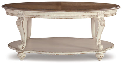 Realyn - Oval Cocktail Table - White / Brown - Hornell Furniture Outlet
