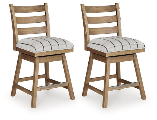 Ridgester - Upholstered Swivel Barstool (Set of 2) - Light Brown - Hornell Furniture Outlet