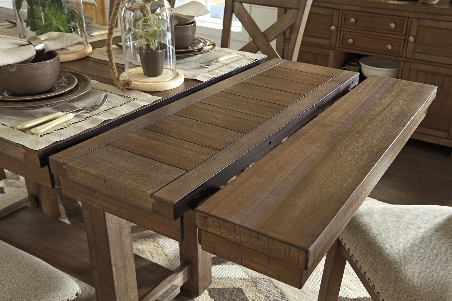 Moriville - Grayish Brown - Rectangular Dining Room Counter Extension Table - Hornell Furniture Outlet