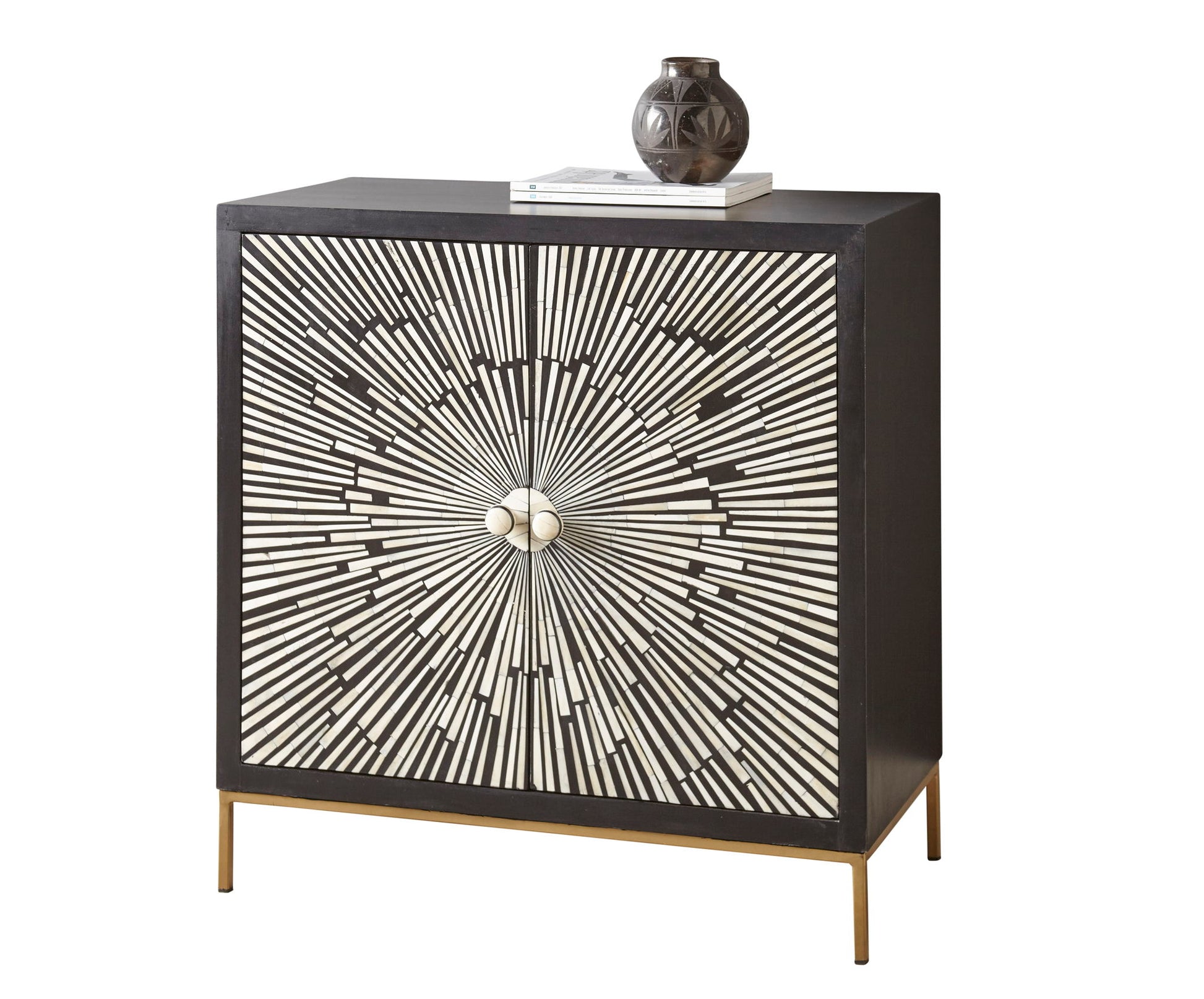 Amika - 2 Door Sunburst Bone Cabinet - Black - Hornell Furniture Outlet