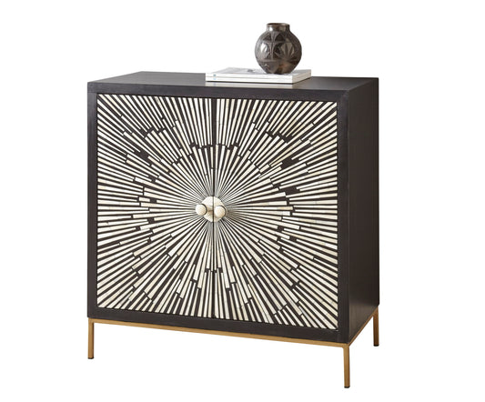 Amika - 2 Door Sunburst Bone Cabinet - Black - Hornell Furniture Outlet