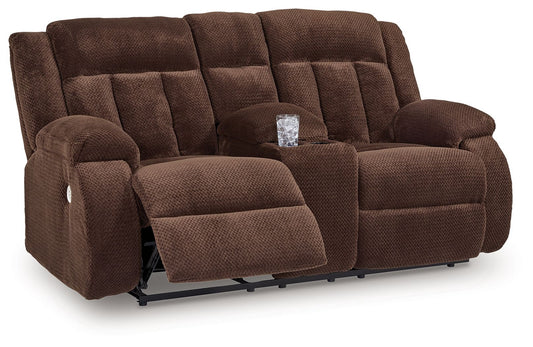 Free Wake - Chocolate - Double Relcining Power Loveseat With Console - Hornell Furniture Outlet