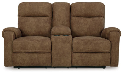 Edenwold - Brindle - Dbl Reclining Loveseat with Console - Hornell Furniture Outlet