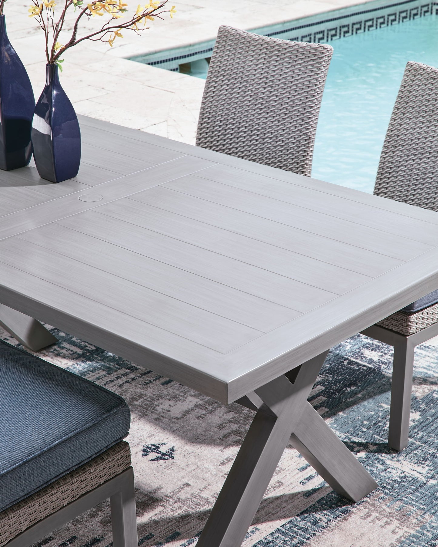 Half Moon Beach - Rectangular Dining Table With Umbrella Option - Gray - Hornell Furniture Outlet