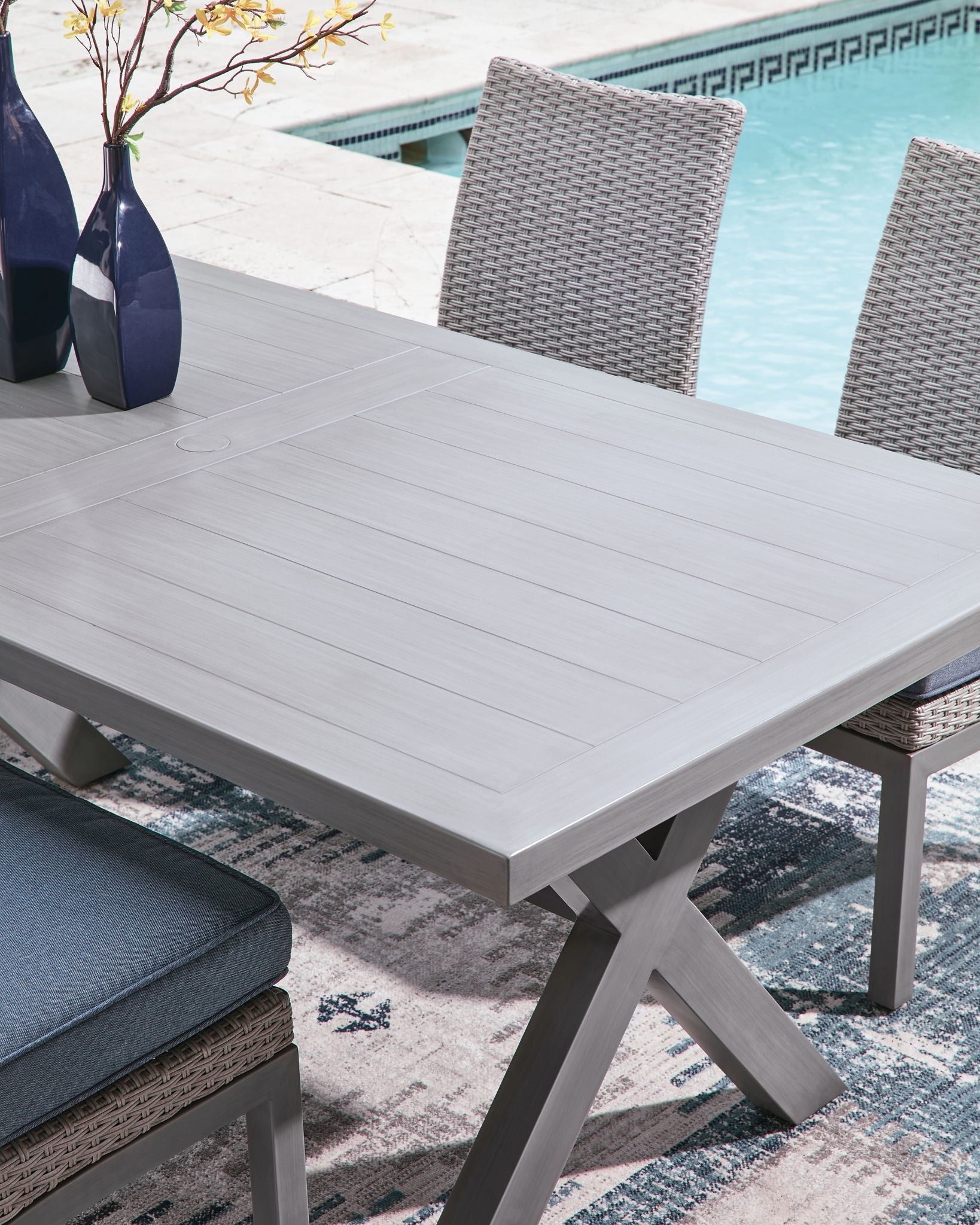 Half Moon Beach - Rectangular Dining Table With Umbrella Option - Gray - Hornell Furniture Outlet