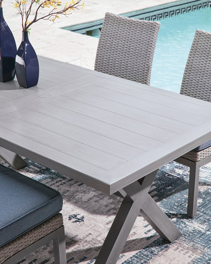 Half Moon Beach - Rectangular Dining Table With Umbrella Option - Gray - Hornell Furniture Outlet