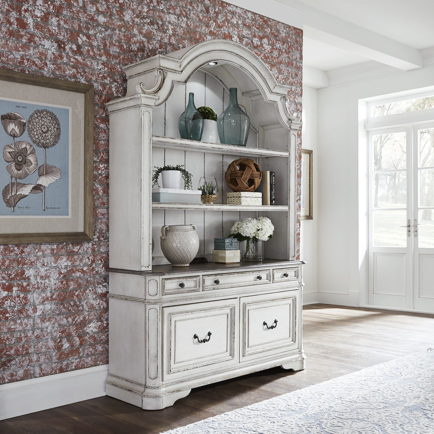 Magnolia Manor - 3 Piece Home Office Set (Desk & Hutch) - White - Hornell Furniture Outlet