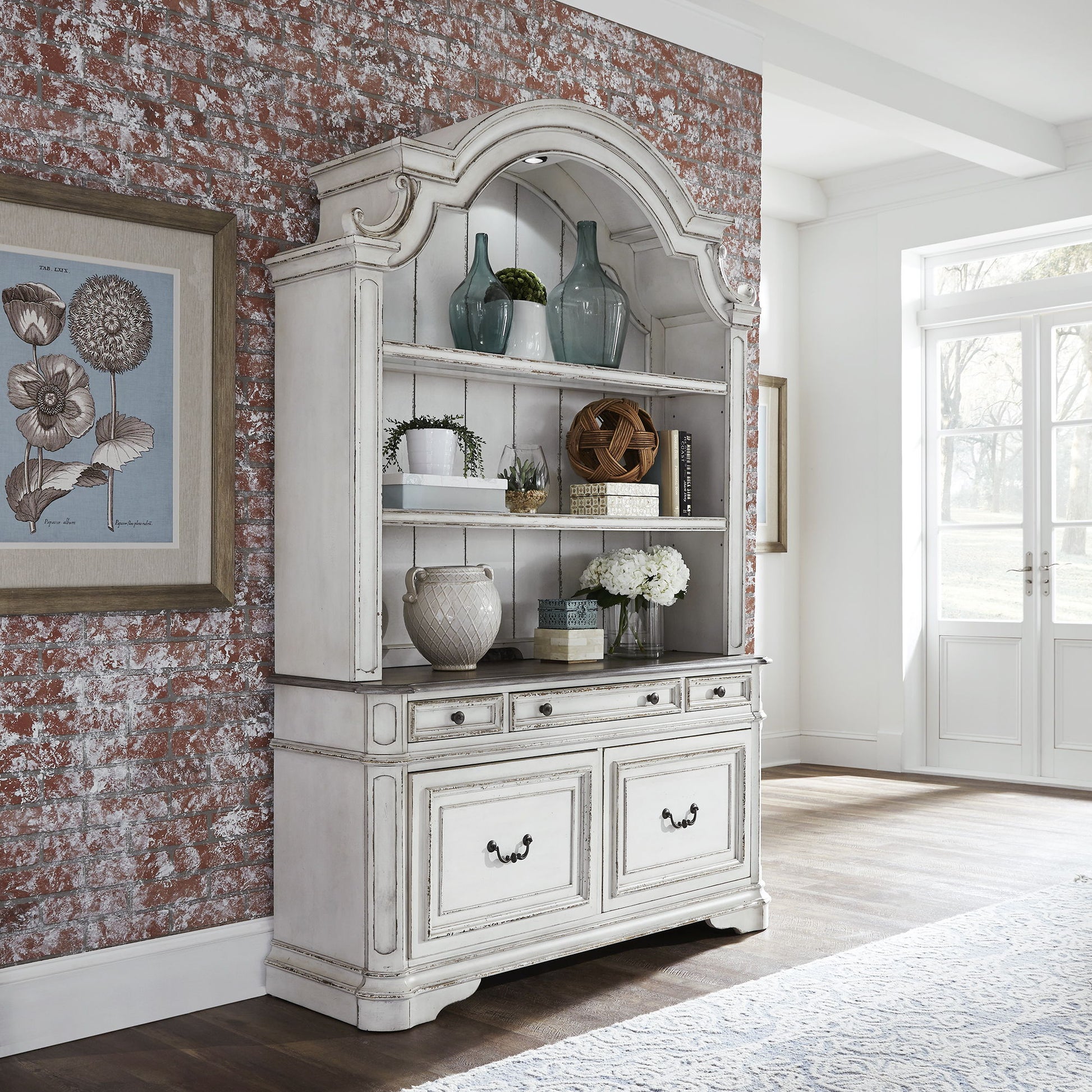 Magnolia Manor - 3 Piece Home Office Set (Desk & Hutch) - White - Hornell Furniture Outlet