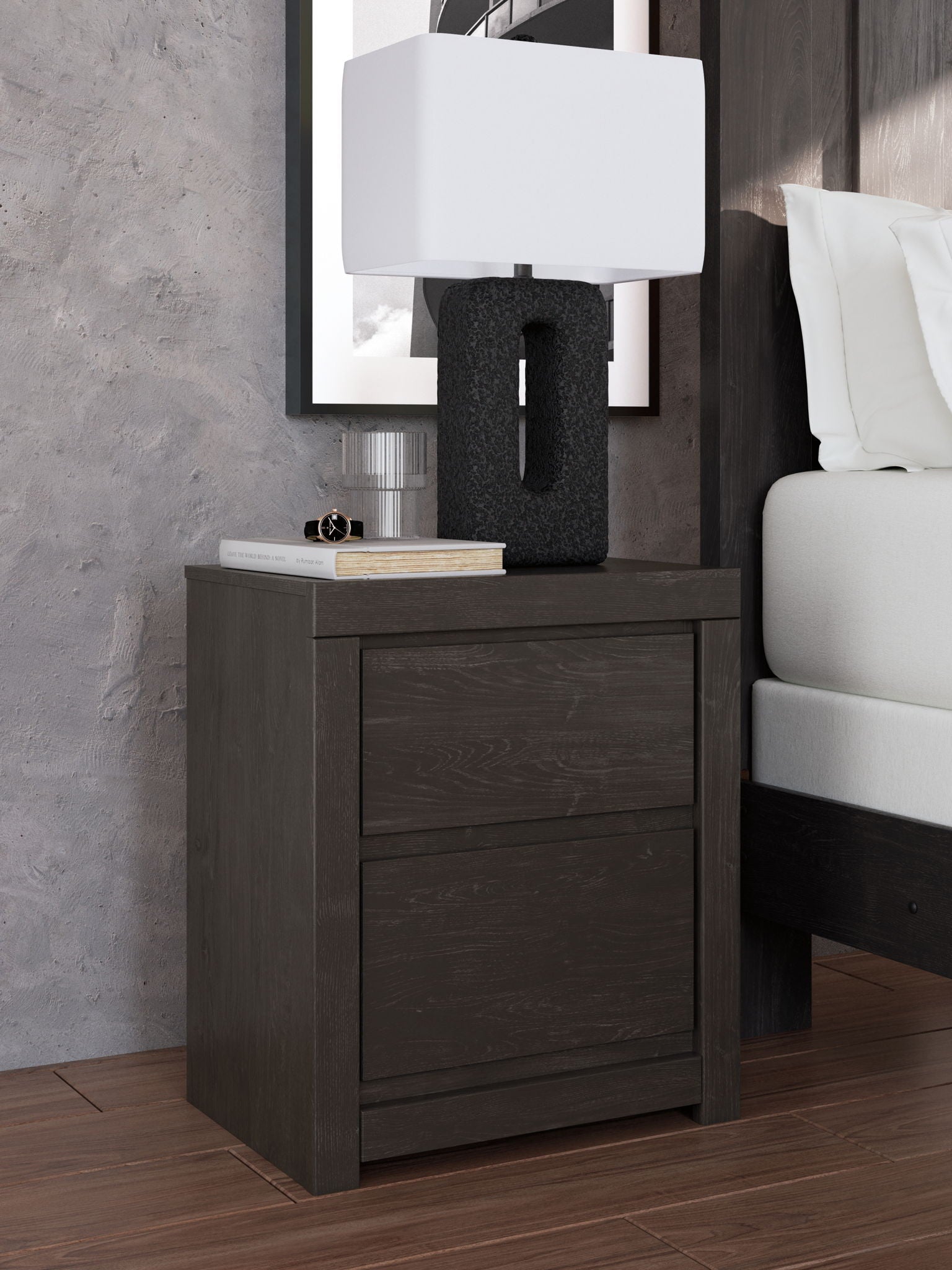 Fraluna - Charcoal - Two Drawer Night Stand - Hornell Furniture Outlet