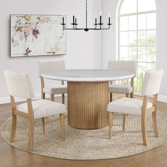 Colvin - 5 Piece Round Marble Set - Brown - Hornell Furniture Outlet
