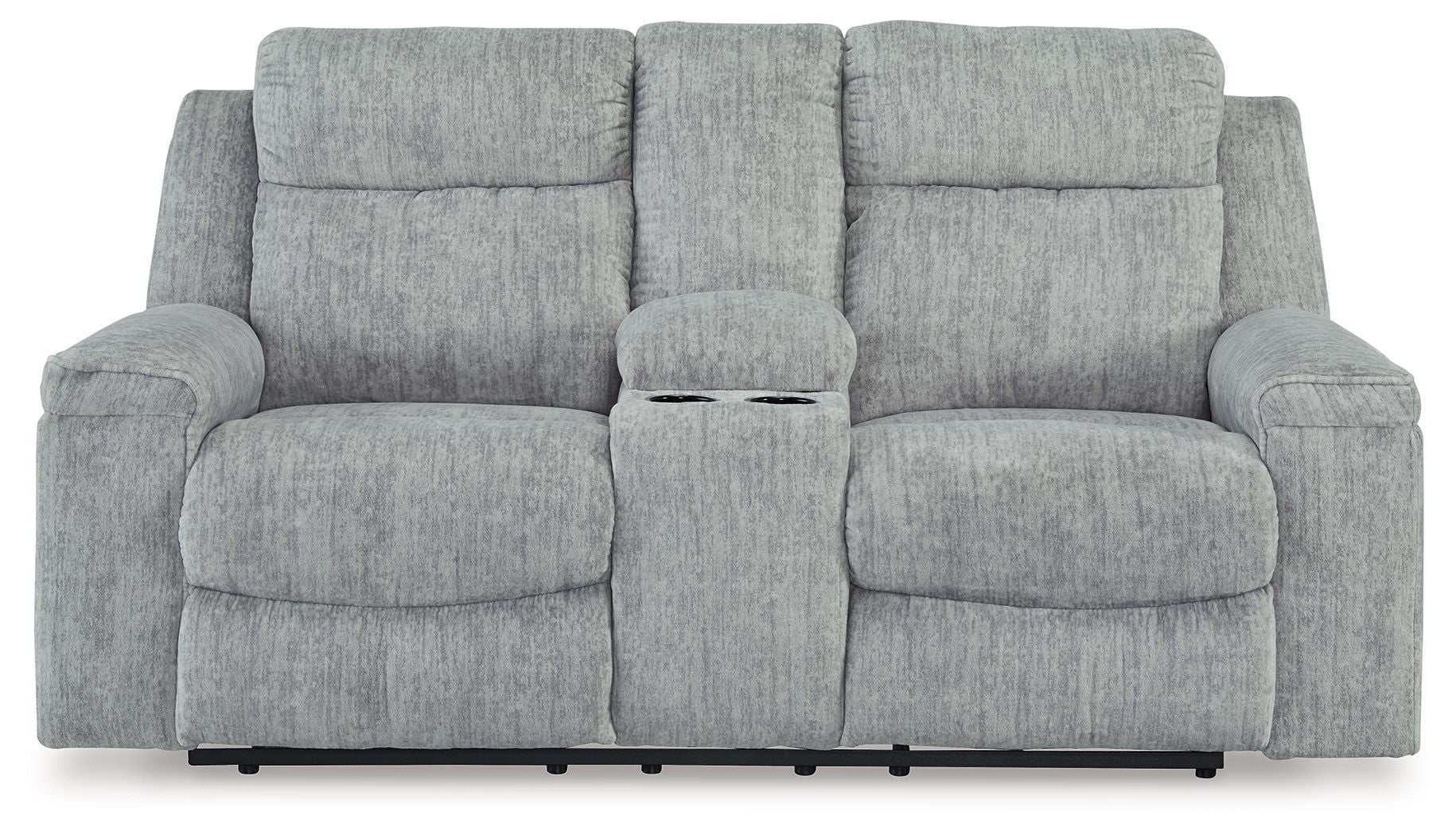 Buntington - Pewter - Dbl Reclining Loveseat with Console - Hornell Furniture Outlet