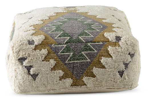 Lyssa - Jacquard Fabric Printed Pouf - Beige - Hornell Furniture Outlet
