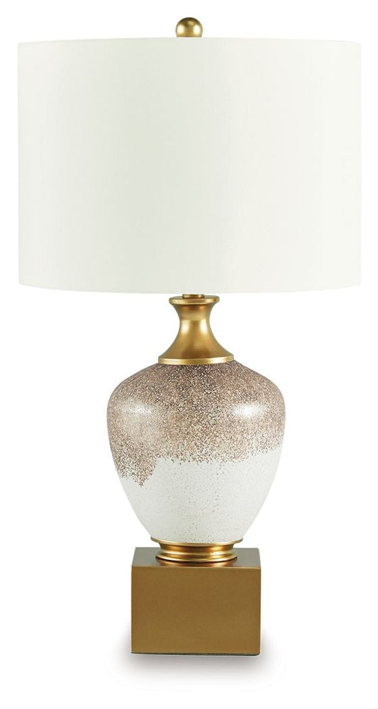Tavisburg - Brown / White / Gold - Glass Table Lamp - Hornell Furniture Outlet