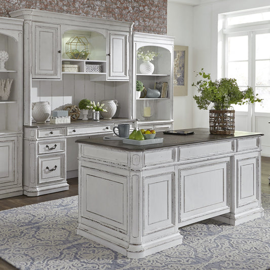 Magnolia Manor - 5 Piece Home Office Set (Complete Desk) - White - Hornell Furniture Outlet