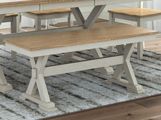 Purlaney - Antique White / Natural - Large Dining Room Bench - Hornell Furniture Outlet