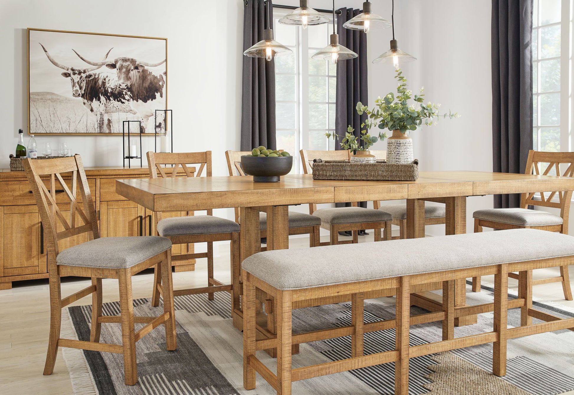 Havonplane - Brown - XL Counter Height Upholstered Dining Bench - Hornell Furniture Outlet
