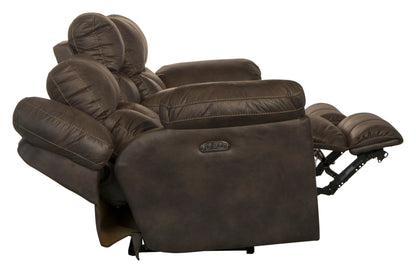 Ferrington - Power Lay Flat Reclining Console Loveseat with Power Adjustable Headrest - Hornell Furniture Outlet