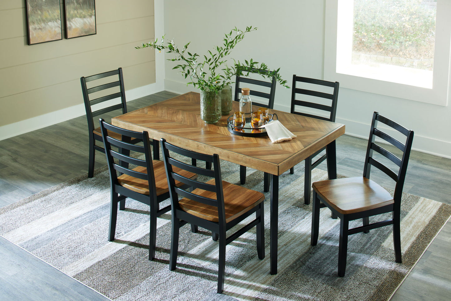 Blondon - Brown / Black - Rectangular Drm Table Set (Set of 7) - Hornell Furniture Outlet