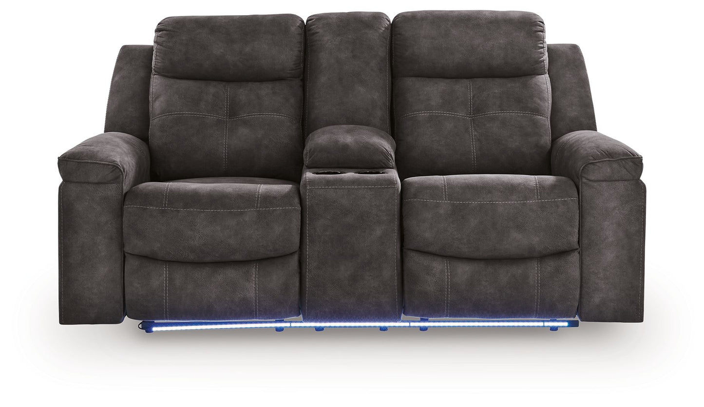 Brysonview - Double Reclining Loveseat With Console - Charcoal - Hornell Furniture Outlet