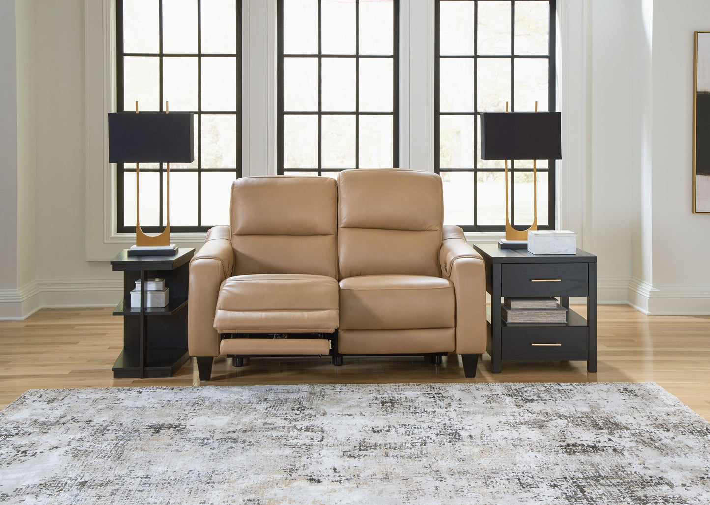 Mosswell - Power Reclining Loveseat With Adj Headrest - Toffee - Hornell Furniture Outlet