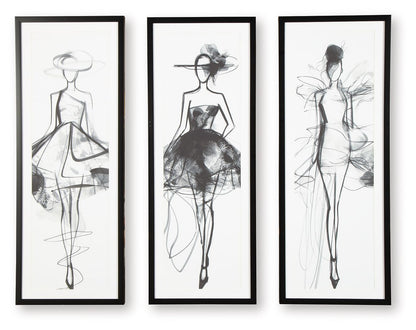Mckerrick - Black / White - Wall Art Set (Set of 3) - Hornell Furniture Outlet